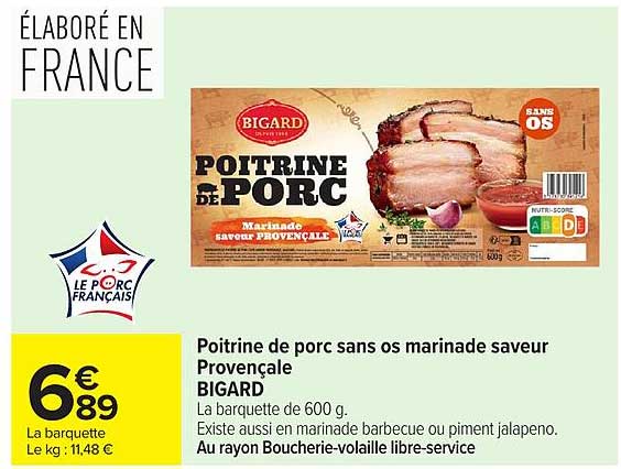 Poitrine de porc sans os marinade saveur Provençale BIGARD