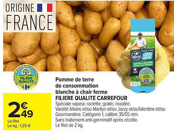 Pomme de terre de consommation blanche à chair ferme FILIERE QUALITE CARREFOUR