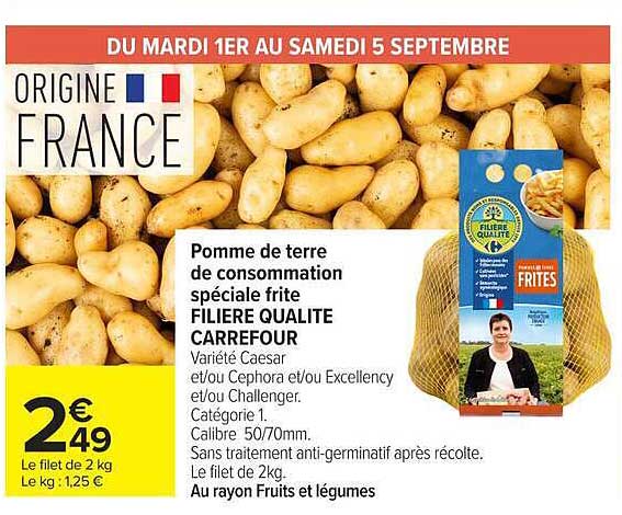 Pomme de terre de consommation spéciale fritte FILIERE QUALITE CARREFOUR
