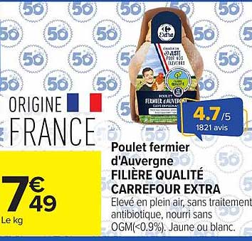 Poulet fermier d'Auvergne FILIÈRE QUALITÉ CARREFOUR EXTRA