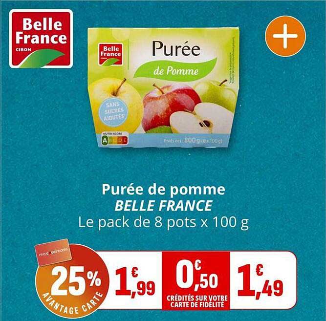 Purée de pomme BELLE FRANCE Le pack de 8 pots x 100 g