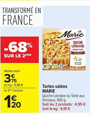 QUICHE LORRAINE OU TARTE AUX POIREAUX, 400 g.