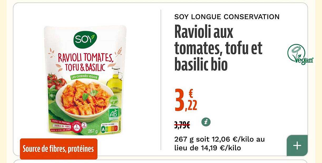 Ravioli aux tomates, tofu et basilic bio
