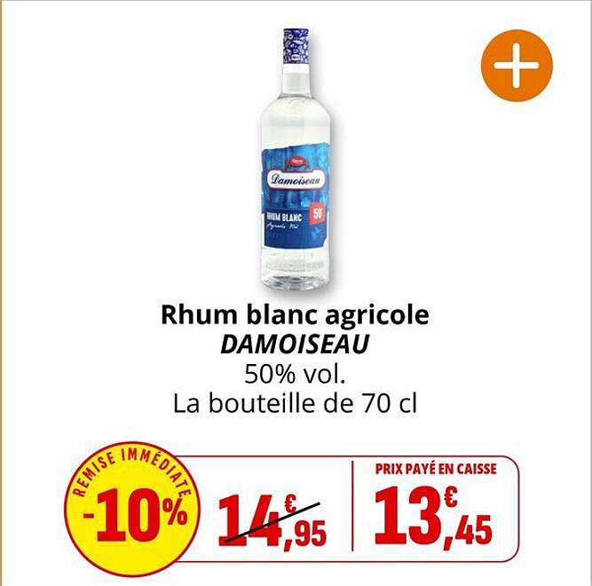 Rhum blanc agricole DAMOISEAU 50% vol. La bouteille de 70 cl