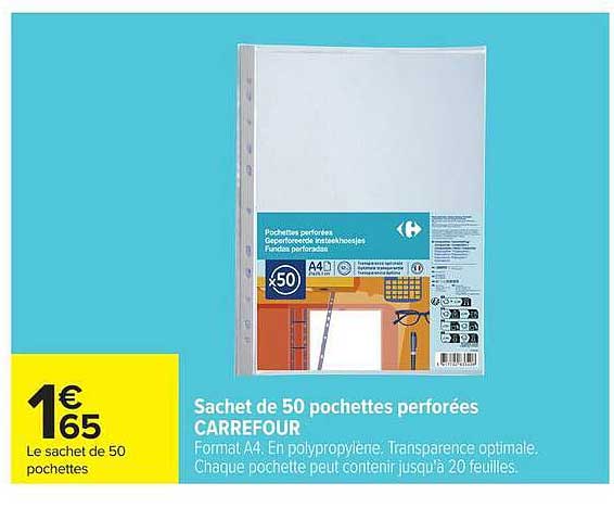 Sachet de 50 pochettes perforées CARREFOUR