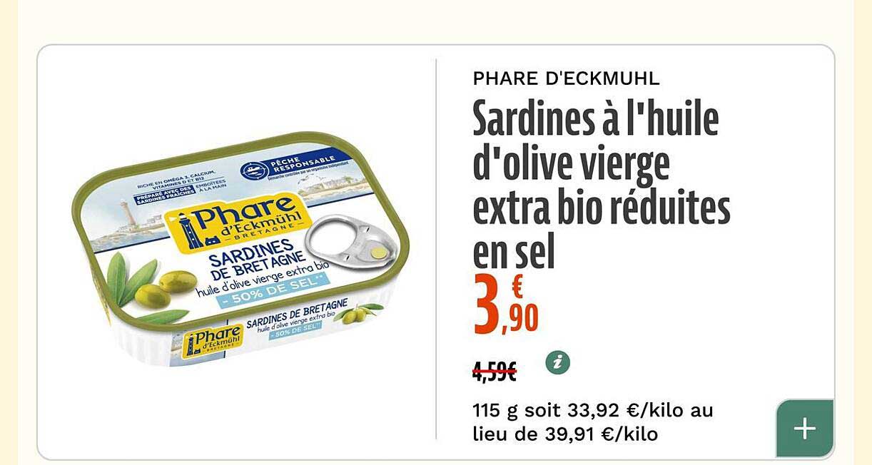 Sardines à l'huile d'olive vierge extra bio réduites en sel