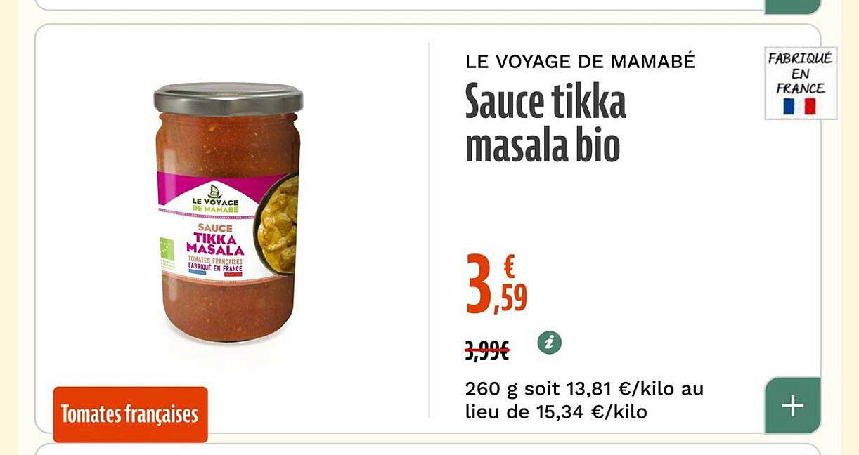 Sauce tikka masala bio