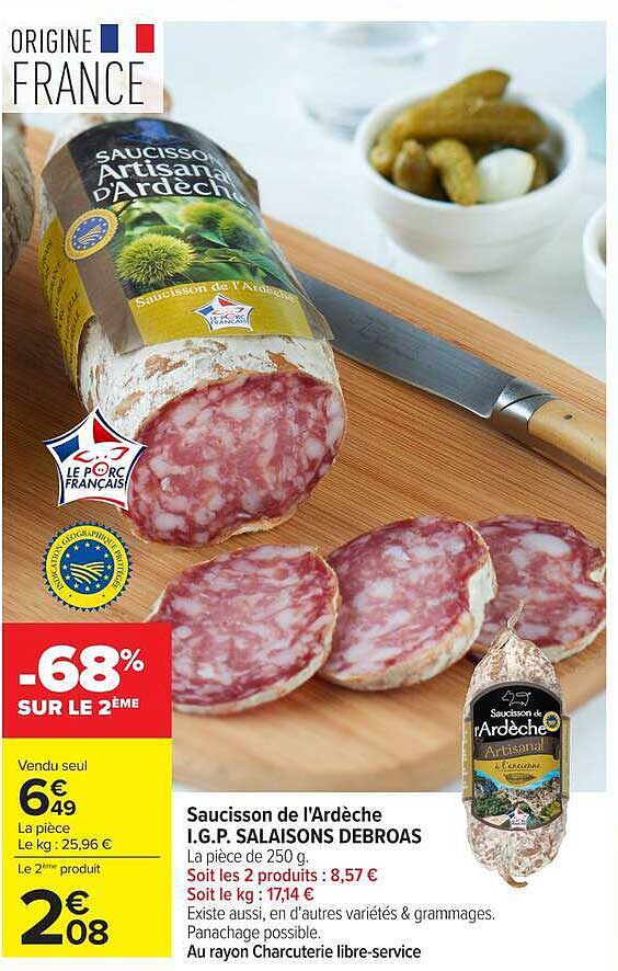 Saucisson de l'Ardèche I.G.P. SALAISONS DEBROAS