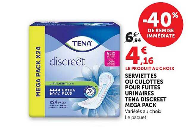 SERVIETTES OU CULOTTES POUR FUITES URINAIRES TENA DISCREET MEGA PACK