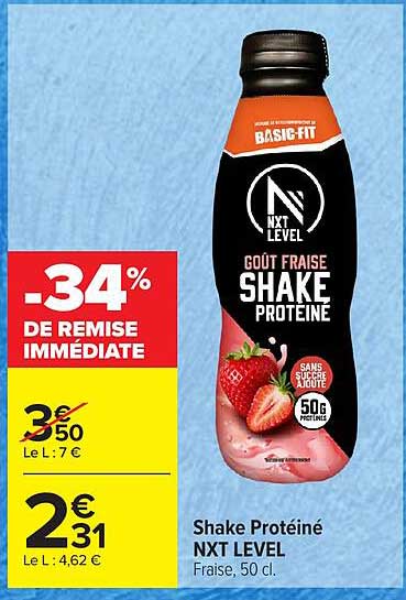 Shake Protéiné NXT LEVEL Fraise, 50 cl.