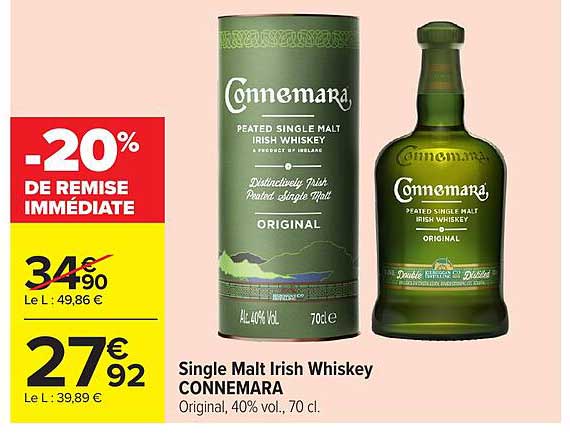 Single Malt Irish Whiskey CONNEMARA Original, 40% vol., 70 cl.