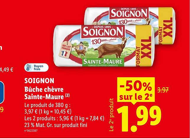SOIGNON Bûche chèvre Sainte-Maure