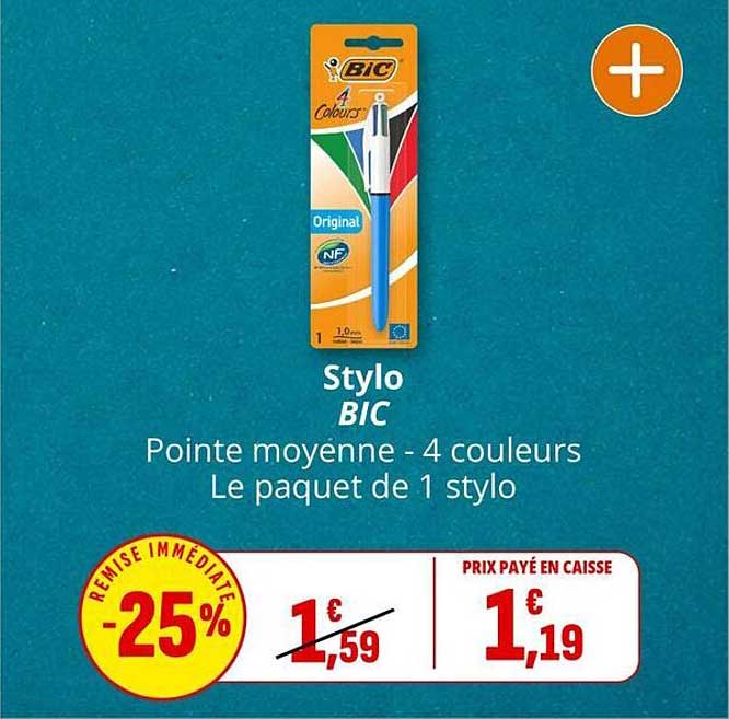 Stylo BIC Pointe moyenne - 4 couleurs Le paquet de 1 stylo