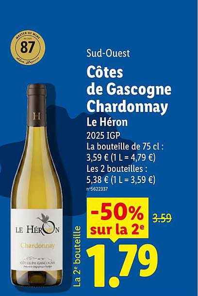 Sud-Ouest Côtes de Gascogne Chardonnay Le Héron