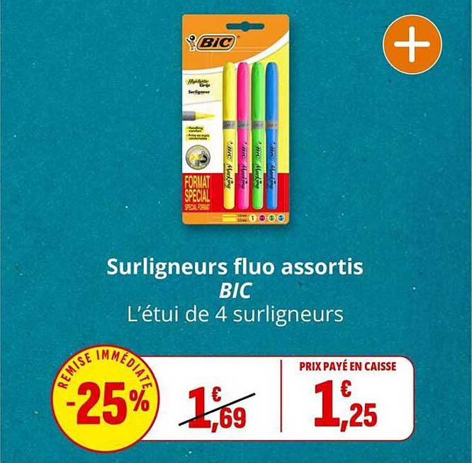 Surligneurs fluo assortis BIC L'étui de 4 surligneurs
