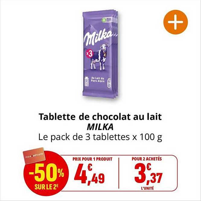 Tablette de chocolat au lait MILKA Le pack de 3 tablettes x 100 g
