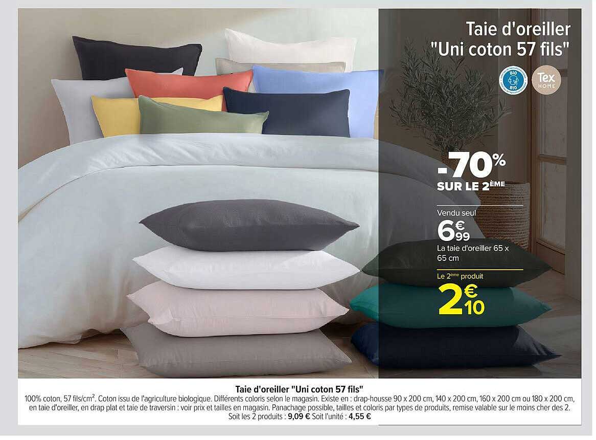 Taie d'oreiller "Uni coton 57 fils"