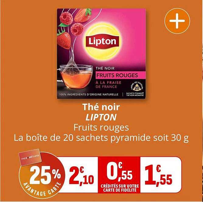 Thé noir LIPTON Fruits rouges La boîte de 20 sachets pyramide soit 30 g