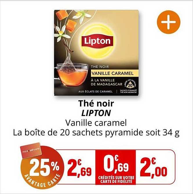 Thé noir LIPTON Vanille caramel La boîte de 20 sachets pyramide soit 34 g