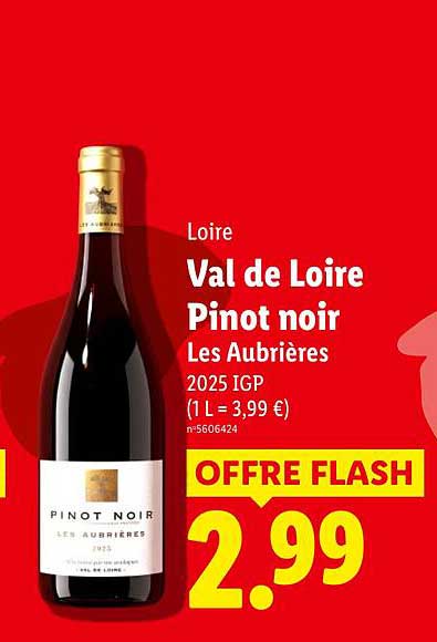 Val de Loire Pinot noir Les Aubrières 2025 IGP (1 L = 3,99 €) OFFRE FLASH
