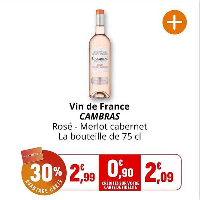 Vin de France CAMBRAS Rosé - Merlot cabernet La bouteille de 75 cl