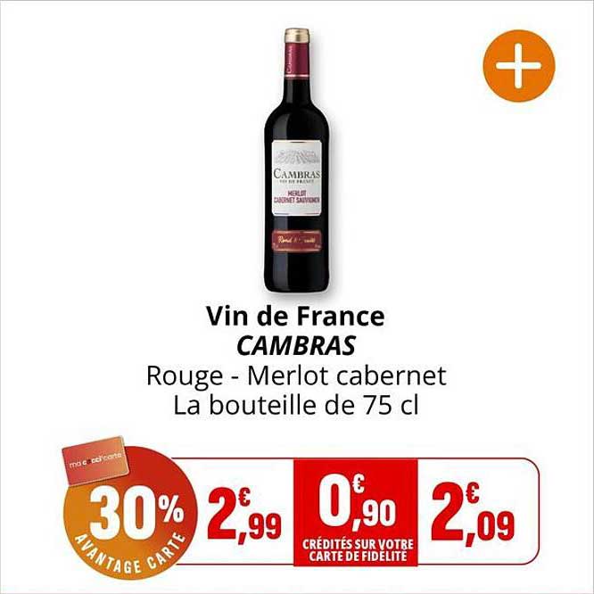 Vin de France CAMBRAS Rouge - Merlot cabernet La bouteille de 75 cl