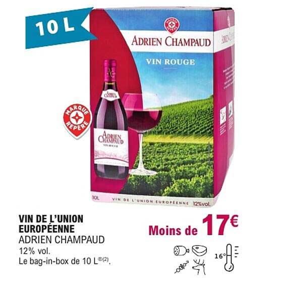 VIN DE L’UNION EUROPEENNE ADRIEN CHAMPAUD 12% vol. Le bag-in-box de 10 L