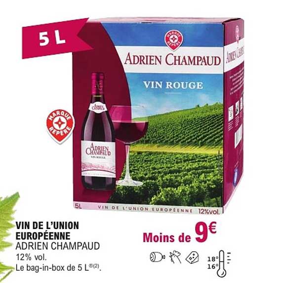 VIN DE L’UNION EUROPÉENNE ADRIEN CHAMPAUD 12% vol. Le bag-in-box de 5 L