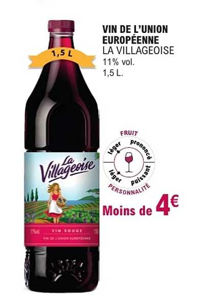 VIN DE L'UNION EUROPÉENNE LA VILLAGEOISE 11% vol. 1,5 L.