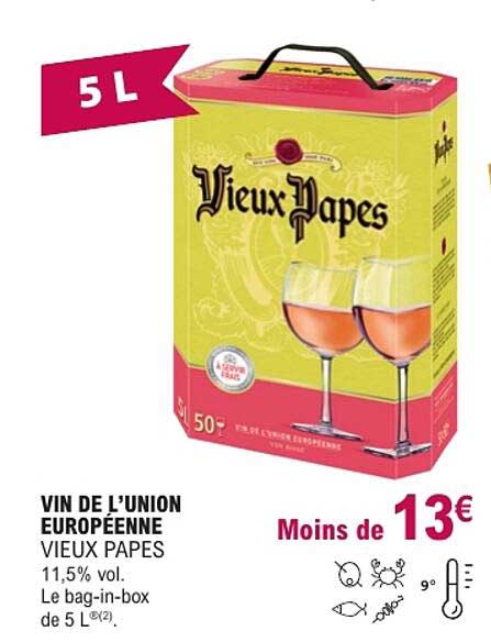 VIN DE L’UNION EUROPÉENNE VIEUX PAPES 11,5% vol. Le bag-in-box de 5 L