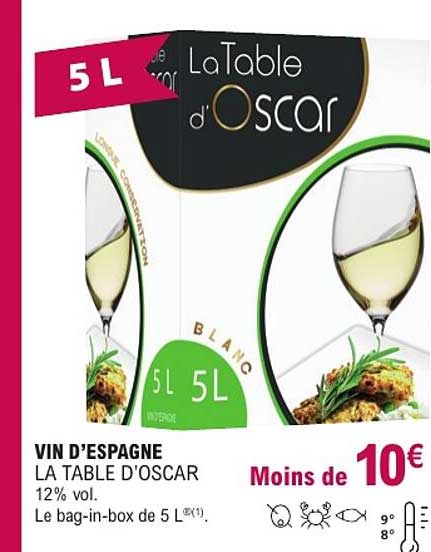 VIN D’ESPAGNE LA TABLE D’OSCAR 12% vol. Le bag-in-box de 5 L