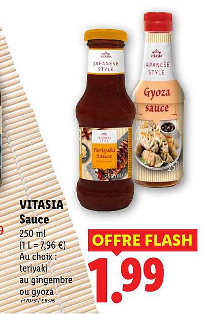 VITASIA Sauce 250 ml (1 L = 7,96 €) Au choix : teriyaki au gingembre ou gyoza