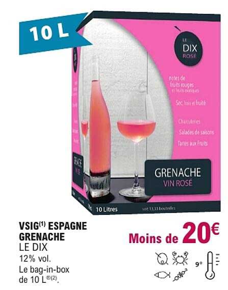 VSIG(1) ESPAGNE GRENACHE LE DIX 12% vol. Le bag-in-box de 10 L
