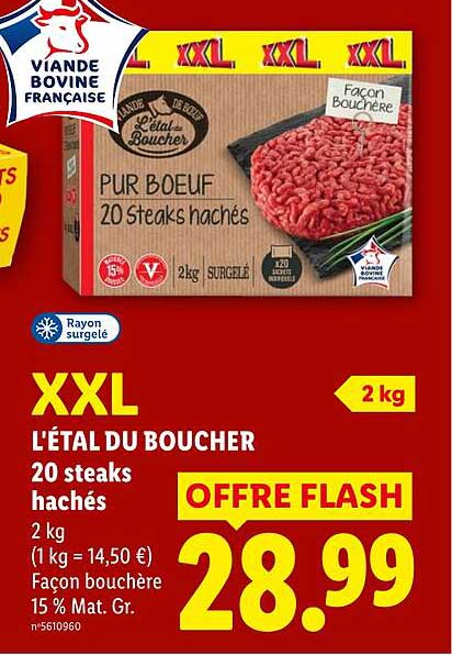 XXL L'ÉTAL DU BOUCHER 20 steaks hachés 2 kg