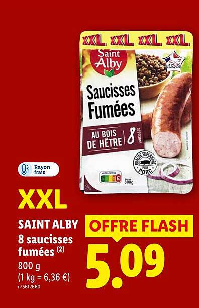 XXL SAINT ALBY 8 saucisses fumées (2) 800 g (1 kg = 6,36 €) n°5612660