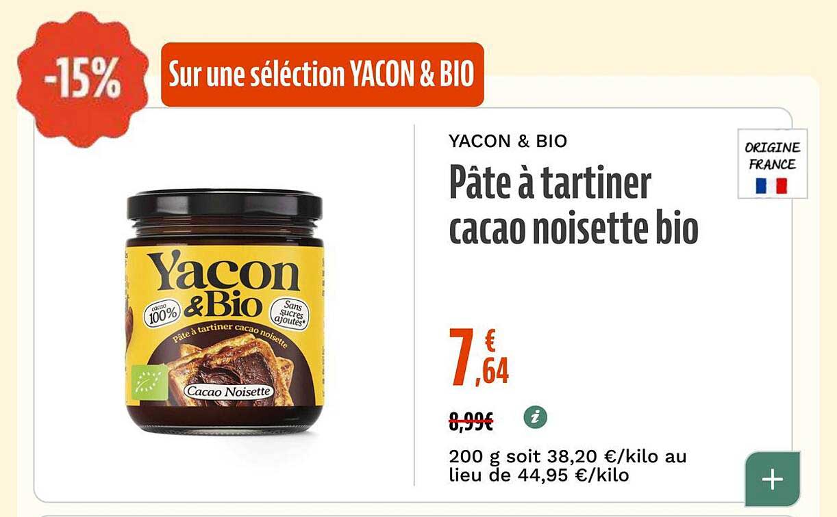 YACON & BIO Pâte à tartiner cacao noisette bio