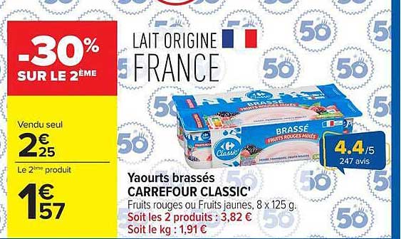 Yaourts brassés CARREFOUR CLASSIC'