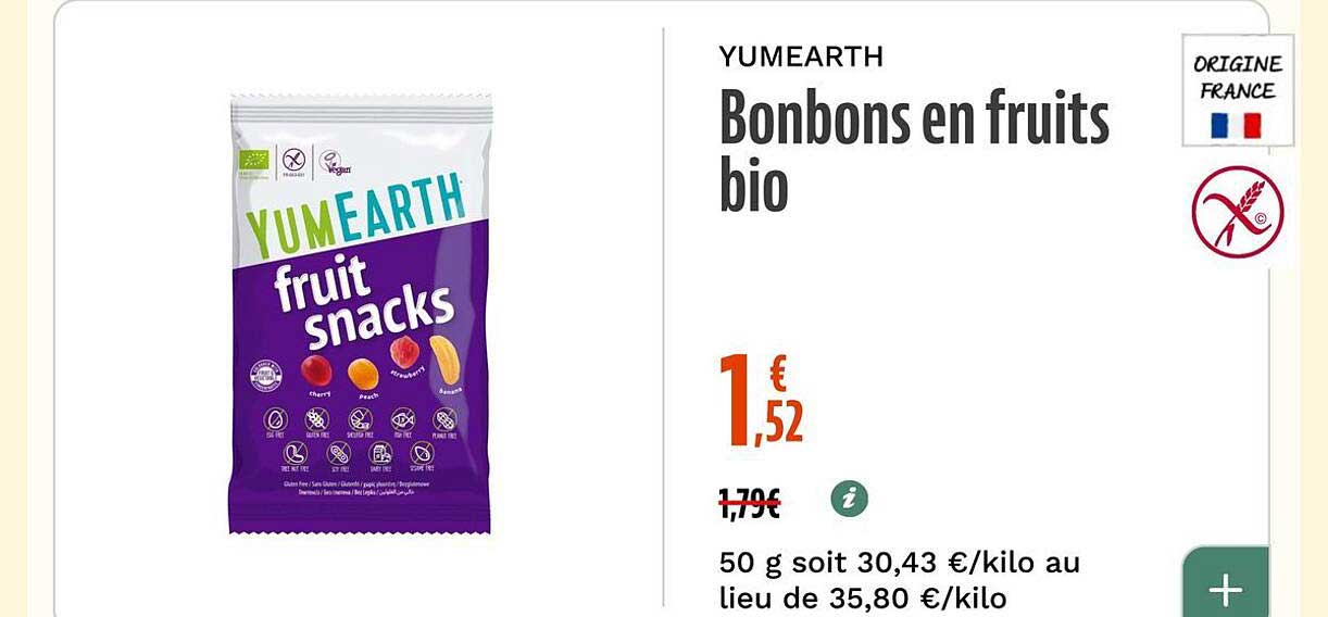 YUMEARTH Bonbons en fruits bio