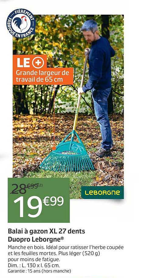 Balai à gazon XL 27 dents Duopro Leborgne®