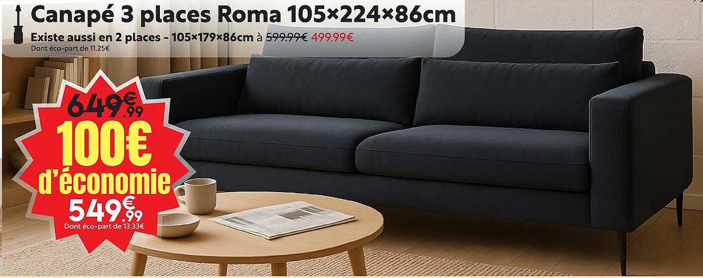 Canapé 3 places Roma 105×224×86cm