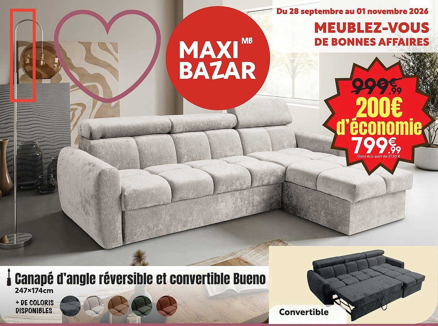 Canapé d’angle réversible et convertible Bueno