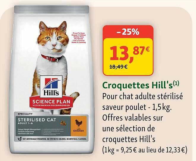 Croquettes Hill's Pour chat adulte stérilisé saveur poulet - 1,5kg.