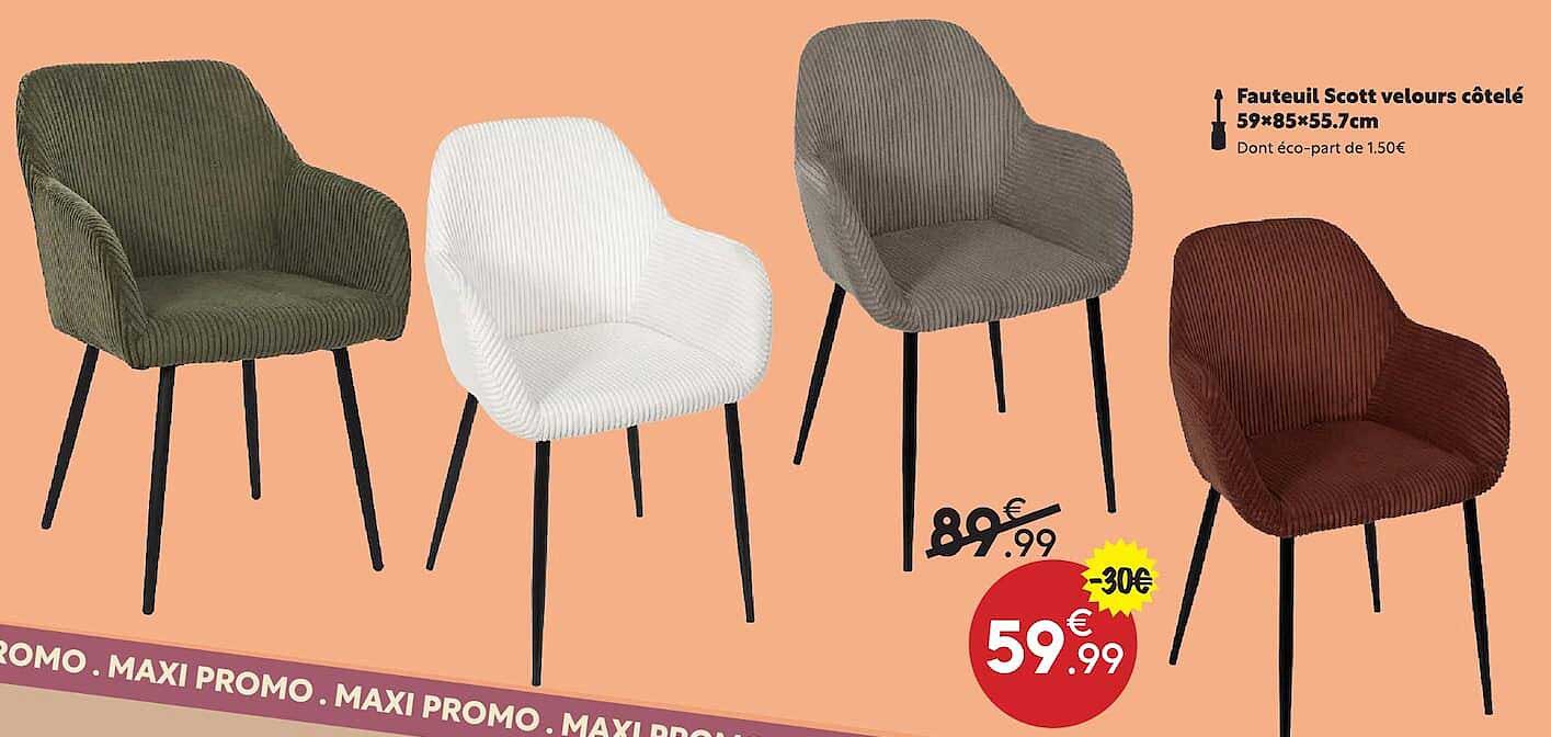 Fauteuil Scott velours côtelé 59*85*55.7cm