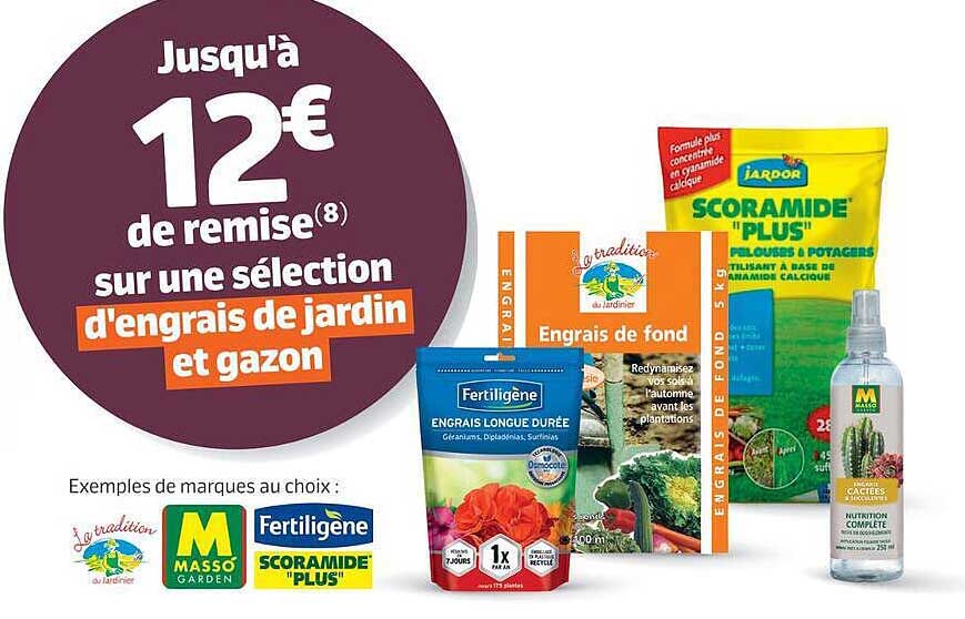 Jusqu'à 12€ de remise(8) sur une sélection d'engrais de jardin et gazon