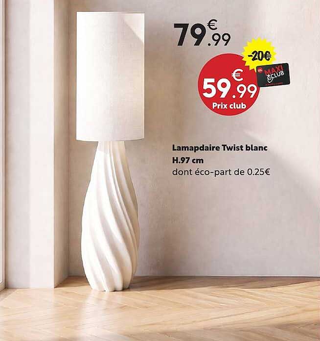 Lamapadaire Twist blanc H.97 cm