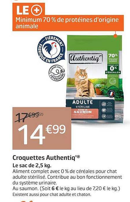 LE + Minimum 70% de protéines d'origine animale
