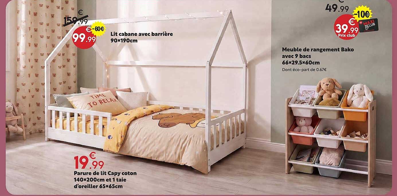 Lit cabane avec barrière 90*190cm