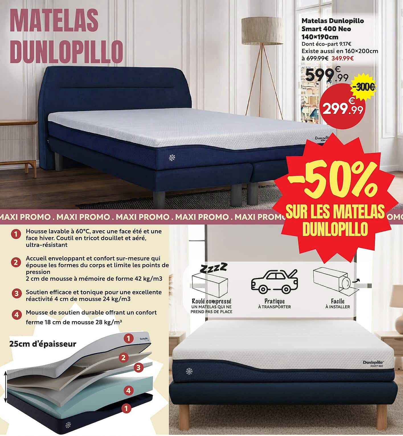 Matelas Dunlopillo Smart 400 Neo 140x190cm