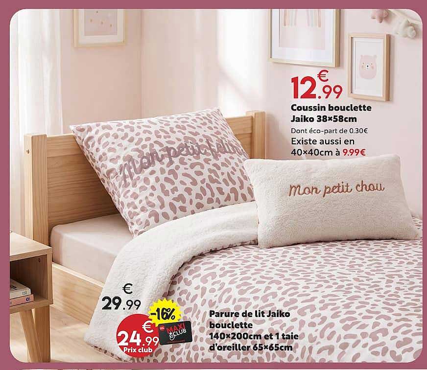 Parure de lit Jaiko bouclette 140×200cm et 1 taie d'oreiller 65×65cm