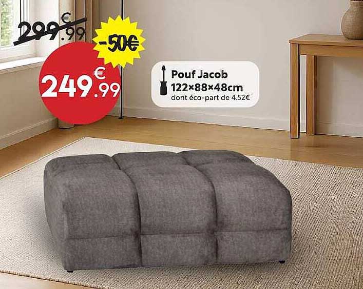 Pouf Jacob 122×88×48cm dont éco-part de 4.52€